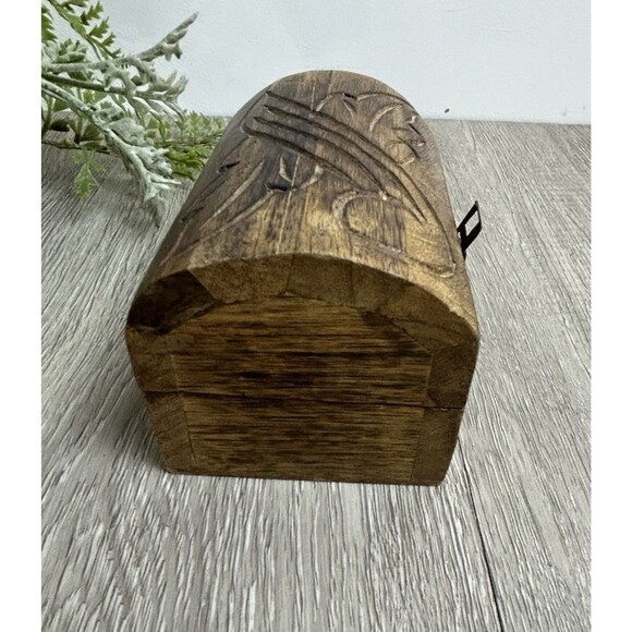 Vintage Carved Wooden Keepsake Box Treasure Chest Trinket Box Hinged Lid - Picture 4 of 10